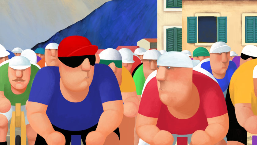 Cyclists Veljko Popovic animation film still
