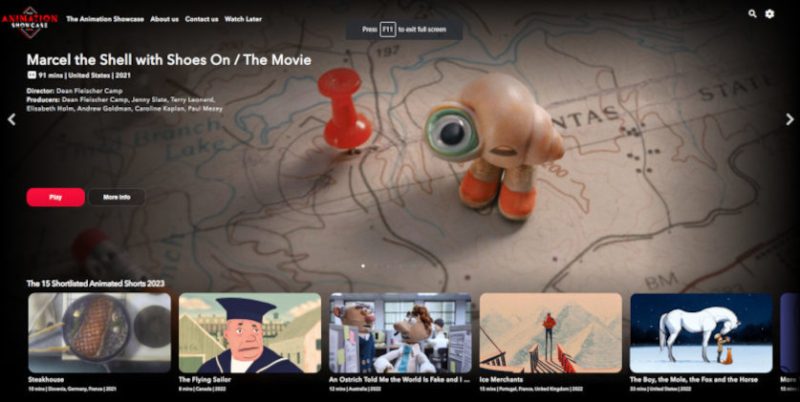 'Marcel the Shell With Shoes On in the Animation Showcase Platform