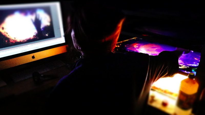 Marion Lacourt working on her animation film