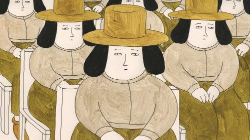 small people with hats animation film still