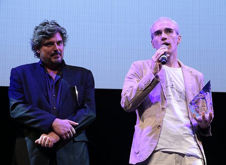 Luiz Bolognesi (right), receiving the Cristal D' Annecy for best feature (c) Annecy Festival bolognesi-annecy