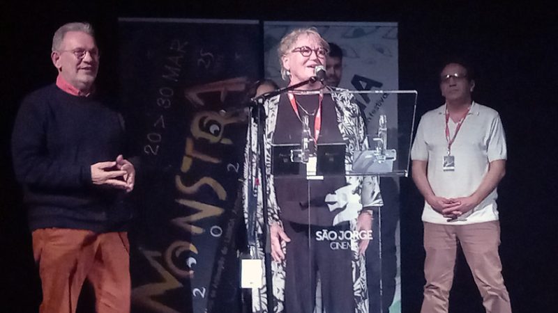 Fernando Galrito, Deanna Morse with Wendy Chandler, João Gonzalez, and Mohamed Beyoud in the background at Monstra Festival 2025