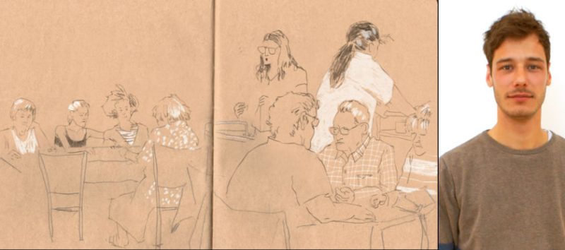 Collage of Samuel Patthey and his animation still from Ecorce