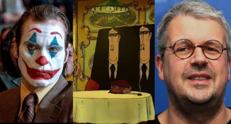 Collage of Joker 2 film and Sylvain Chomet, Triplets of Belleville pic